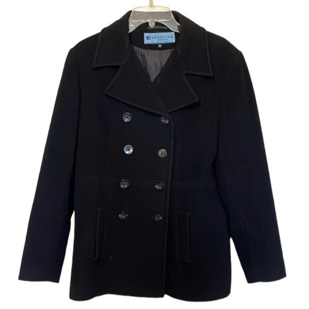 Reaction Kenneth Cole Wool Double-Breasted Peacoat Womens Size 10 Black